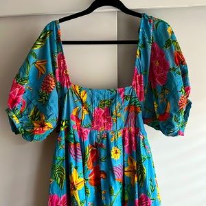 Farm Rio ruffle hem maxi dress with puff sleeves - size S